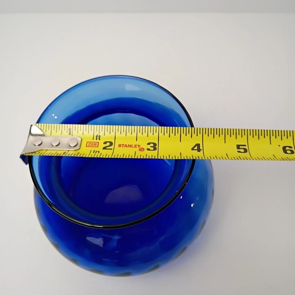 Indiana Glass Vase or Rose Bowl Illusions Swirl Ribbed Royal or Cobalt Blue 4